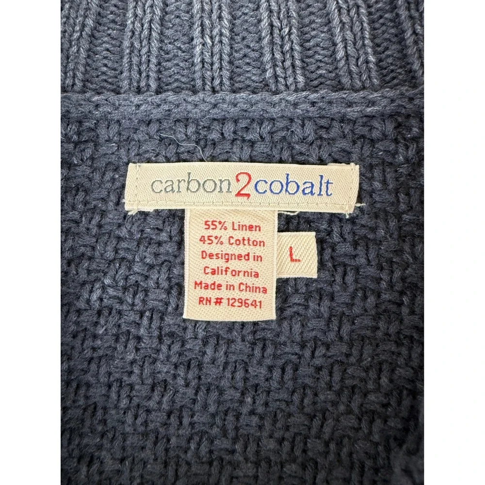 Carbon 2 Cobalt Full Zip Sweater‎ Mens Large Blue Gray Linen Cotton Cable Knit